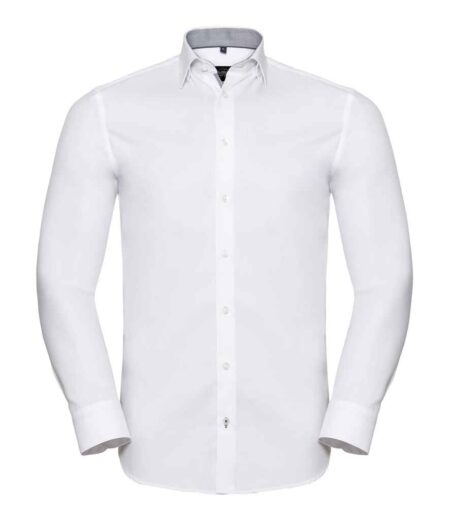 Russell Collection Long Sleeve Contrast Herringbone Shirt
