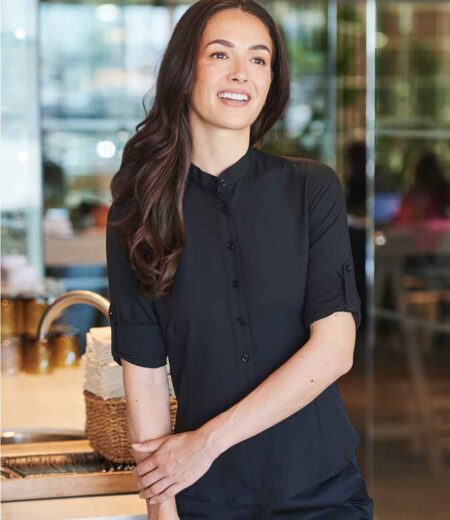 Henbury Ladies Mandarin Roll Sleeve Anti-Bac Wicking Shirt