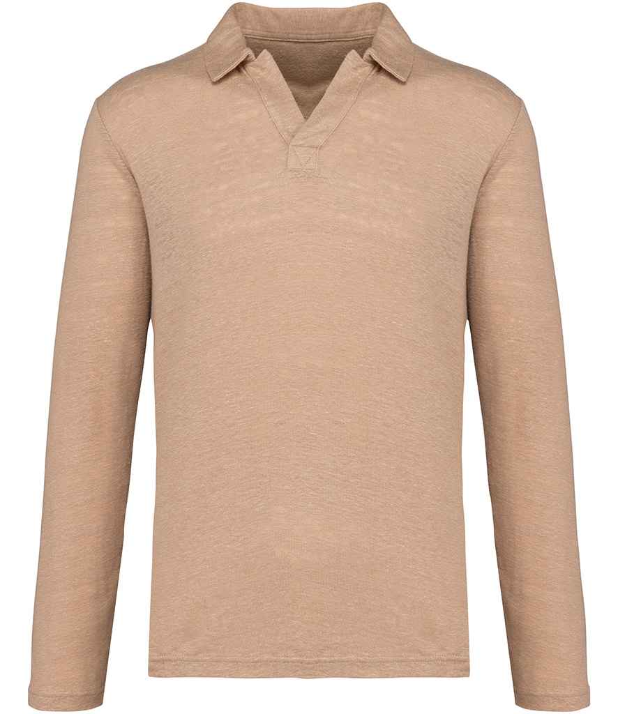 Native Spirit Long Sleeve Linen Polo Shirt